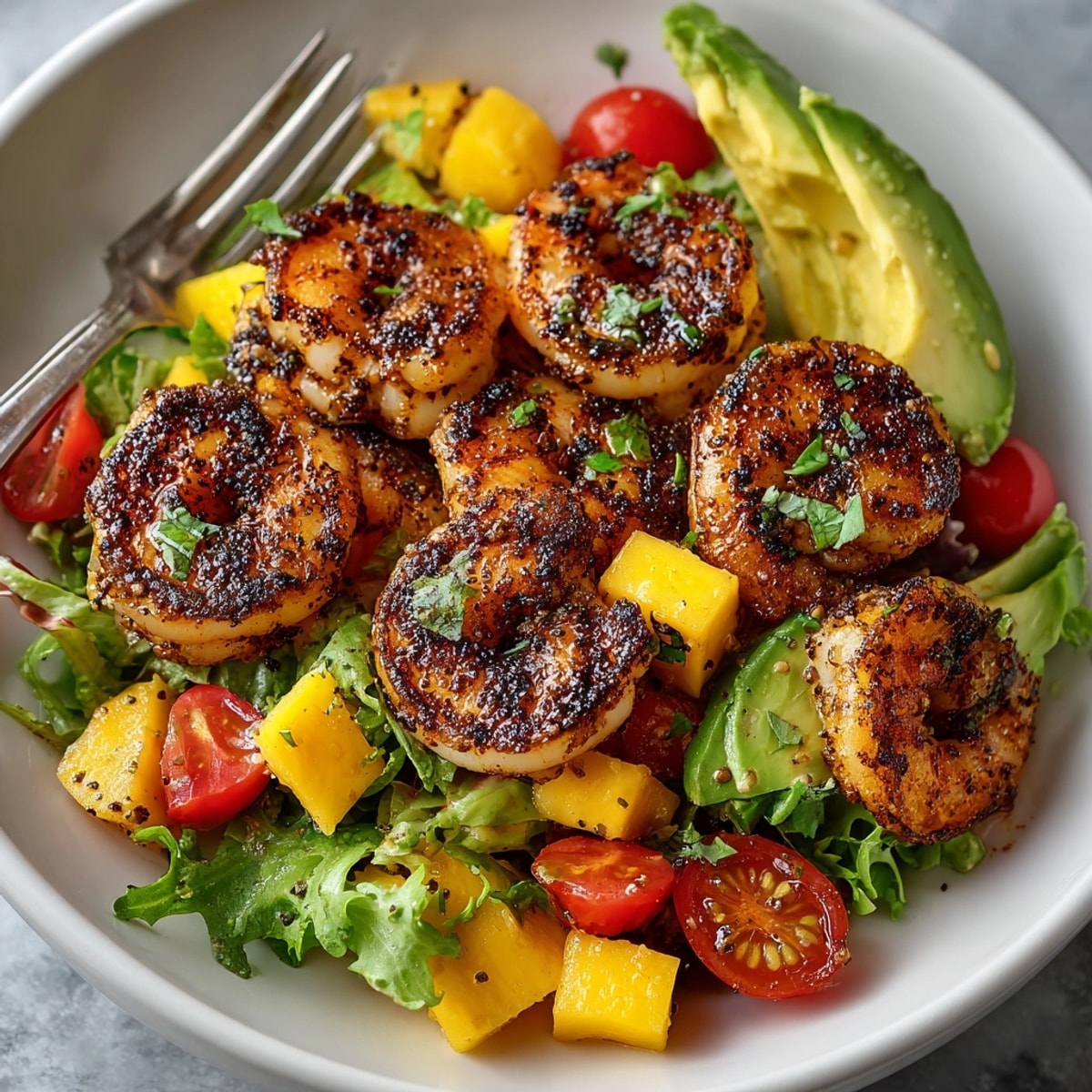 Grilled Shrimp Mango Salad: Sweet, smoky, and vibrant, perfect for a summer barbecue.