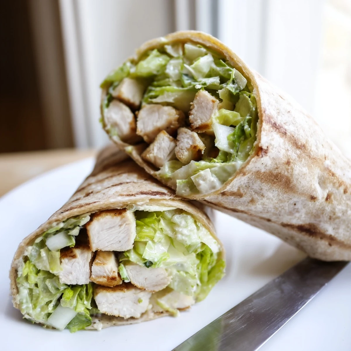 Light and fresh Healthy Chicken Caesar Wraps, perfect for meal prep or a quick lunch.