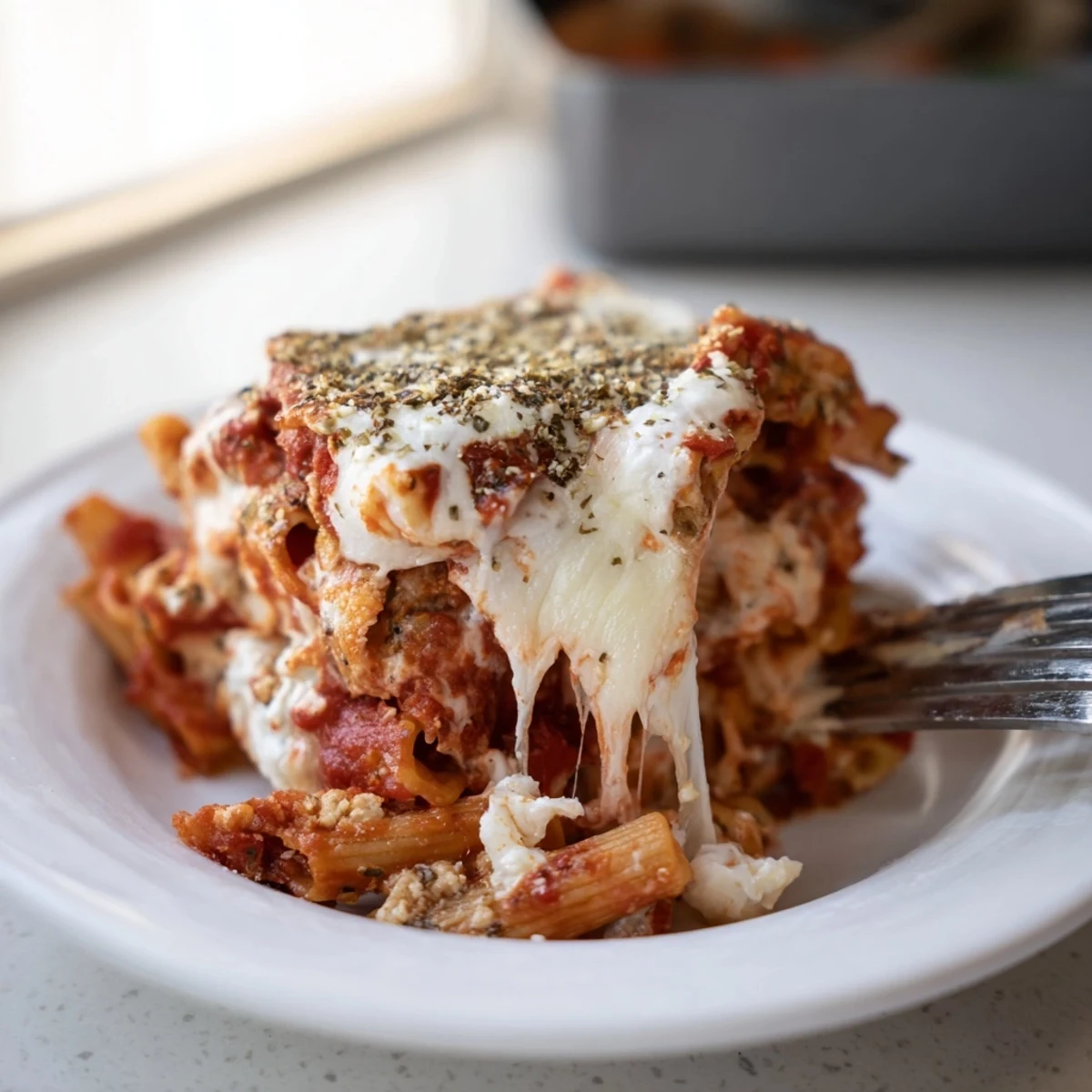 Colorful Easy Baked Ziti, bubbly and golden, perfect for cozy family dinners.  