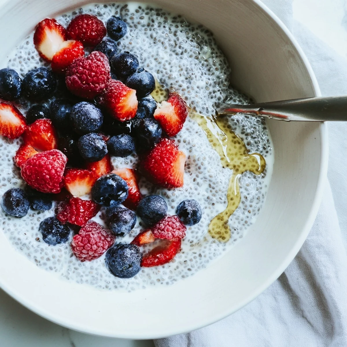 Delicious Berry Chia Pudding topped with fresh berries for a vibrant breakfast treat.  
