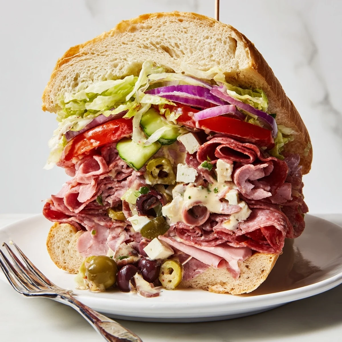 Vibrant Flavor Mash-Up Sandwiches stacked high with Italian meats and fresh veggies.  