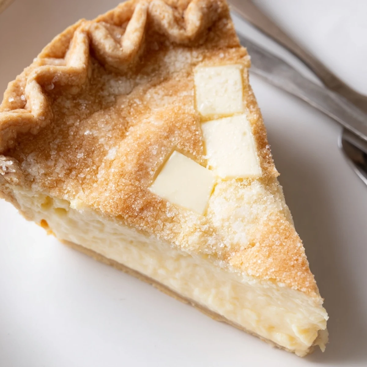 Delicious water pie served chilled, featuring a delicate vanilla flavor and rich buttery topping.