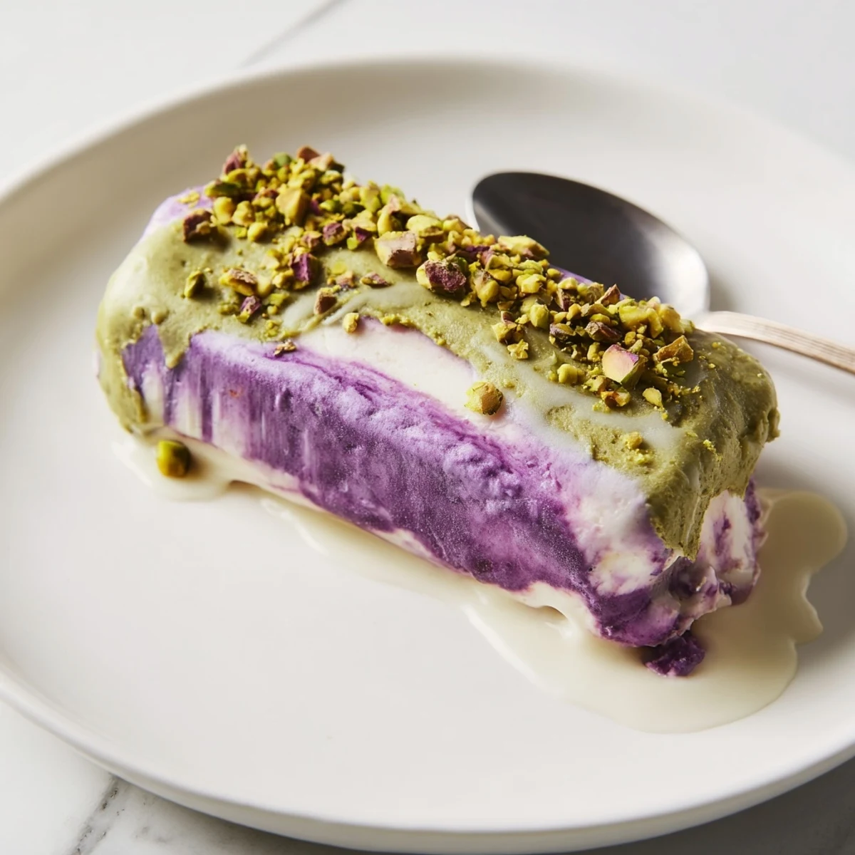 Creamy ube and pistachio ice cream bars, perfect for summer gatherings.  