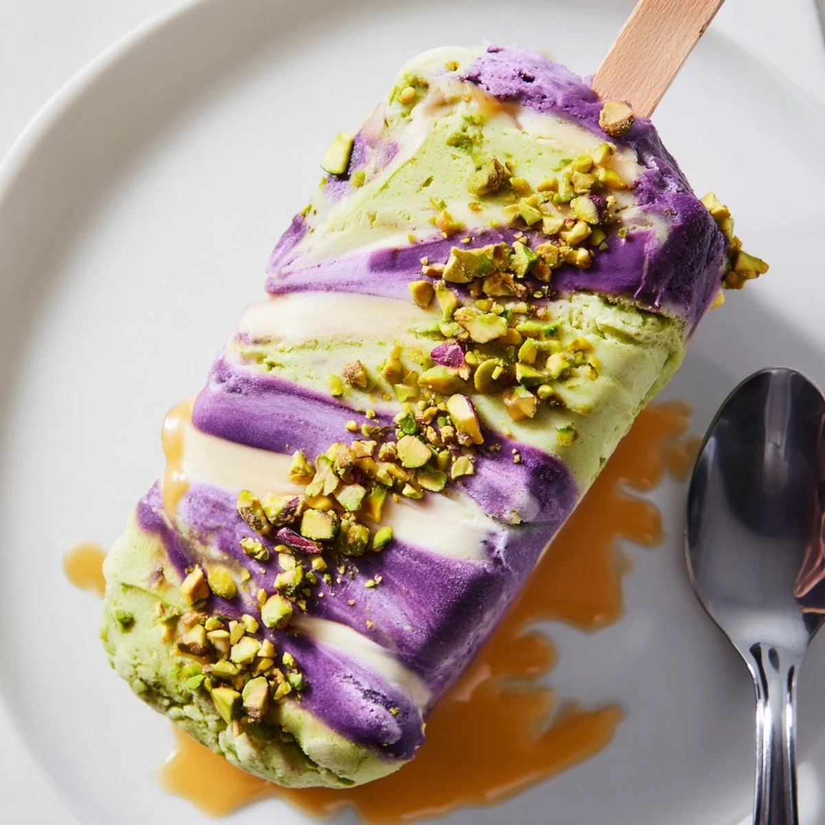 Vibrant layers of ube and pistachio ice cream bars, a refreshing dessert idea.  