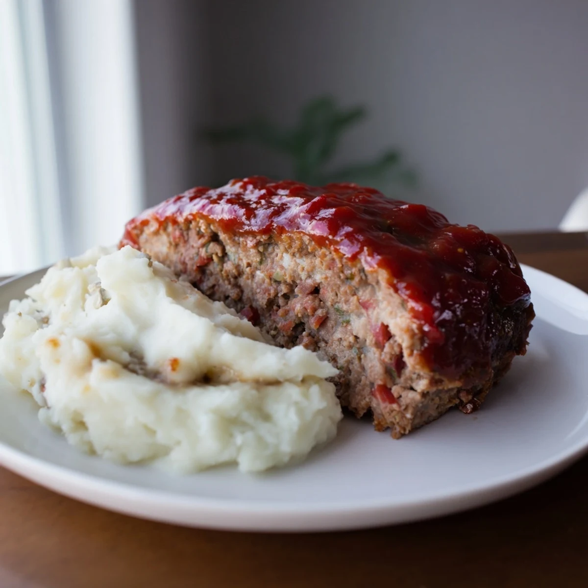 Delicious plate of Classic meatloaf and mashed potatoes, ready to be served for a satisfying family meal.