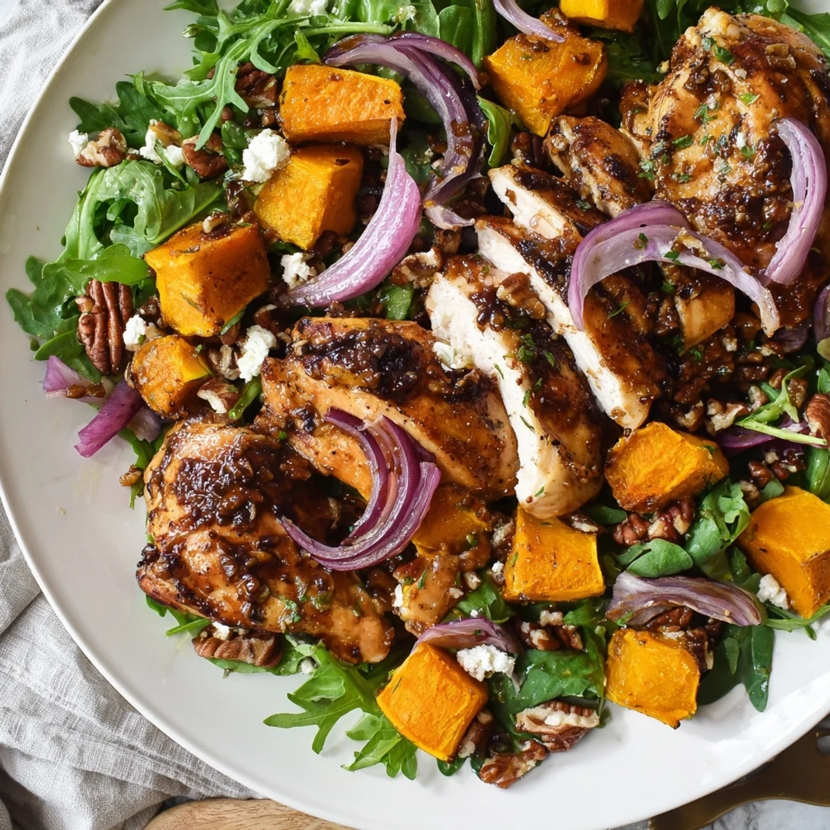 Roasted Chicken & Winter Squash Sheet-Pan Salad: imagine colorful roasted squash nestled with juicy chicken and fresh baby greens.