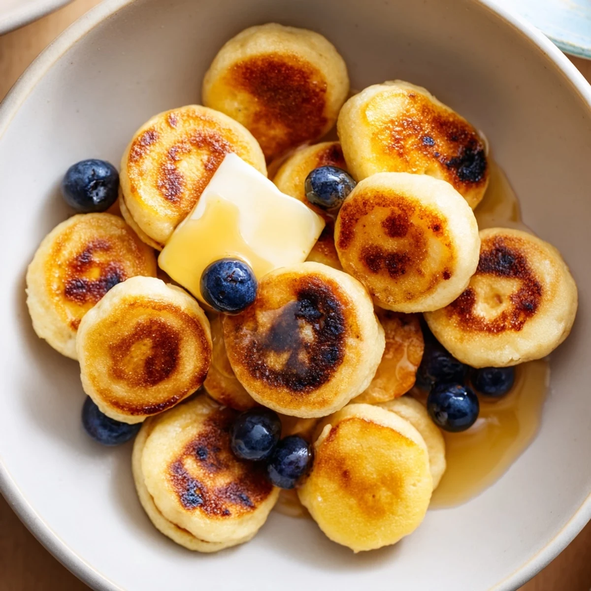 A bowl of delicious Pancake Cereal, perfect with fresh berries, cooked quickly on the griddle.