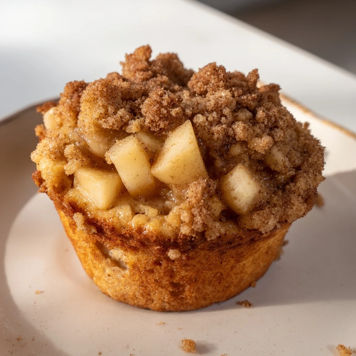 Enjoy flaky, golden-brown Cinnamon Apple Muffins, pictured on a cooling rack ready to be served warm.