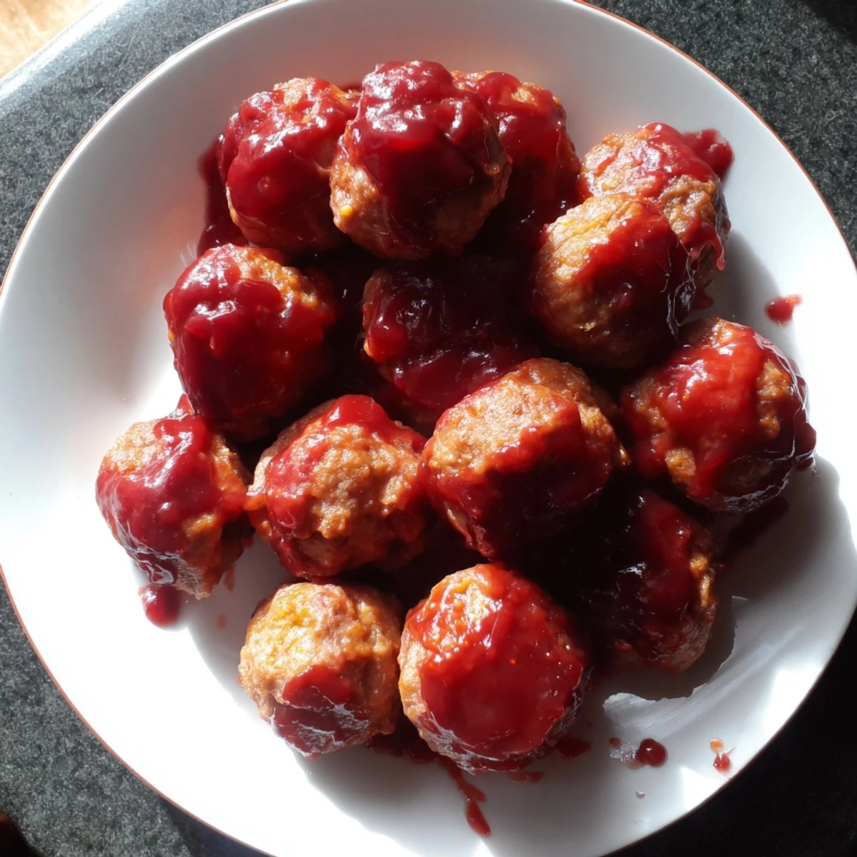 Tender baked cherry-glazed meatballs coated in a glossy, tangy sauce, ideal for any gathering.