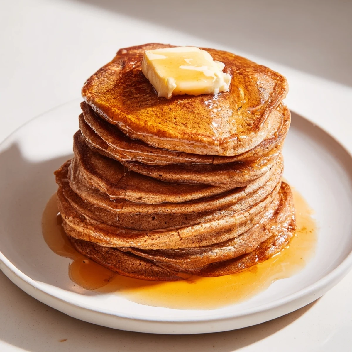 Close-up of freshly cooked gingerbread pancakes, a delicious, festive American brunch favorite.