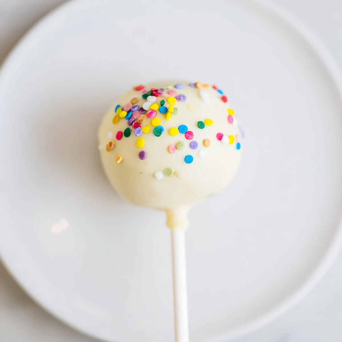 Lightened-Up Sugar Cookie Cake Pops, a decadent treat with sprinkles, ready for a party.