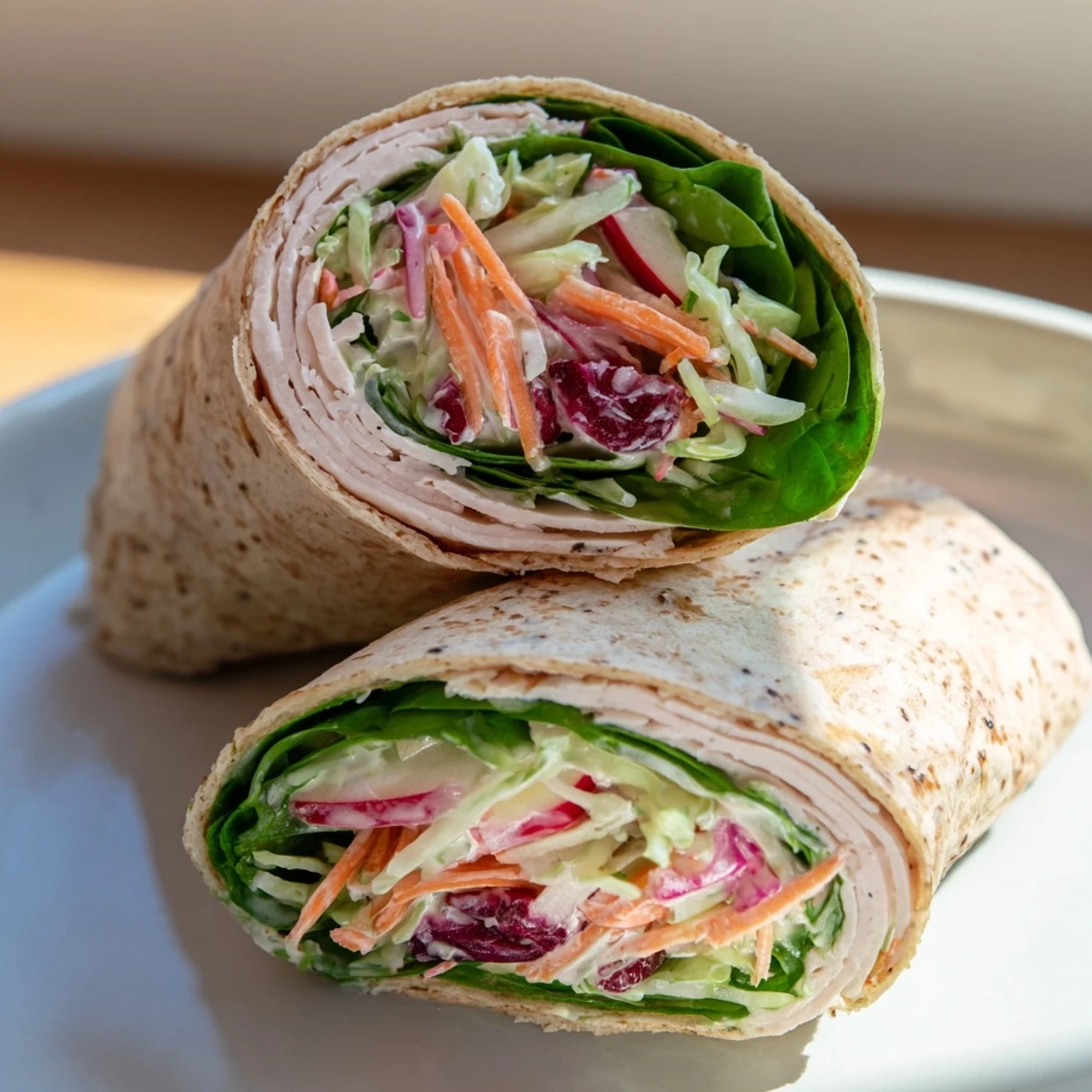 Enjoy the fresh flavors of this cranberry apple slaw turkey wrap, a healthy and delicious meal.