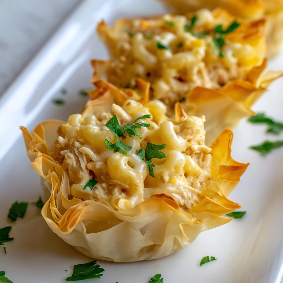 Aromatic Chicken and Pasta Crinkle Cake layered with flaky phyllo and a rich, cheesy filling, baked to perfection.