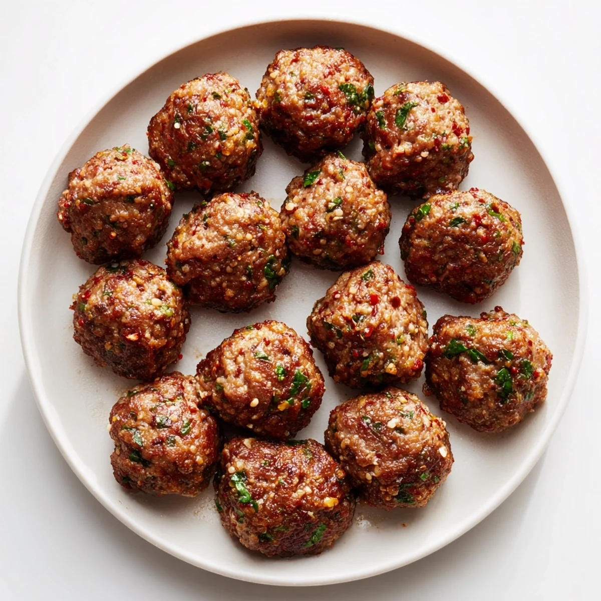 A serving of warm, savory Turkish Köfte meatballs alongside a cool yogurt and fresh parsley.