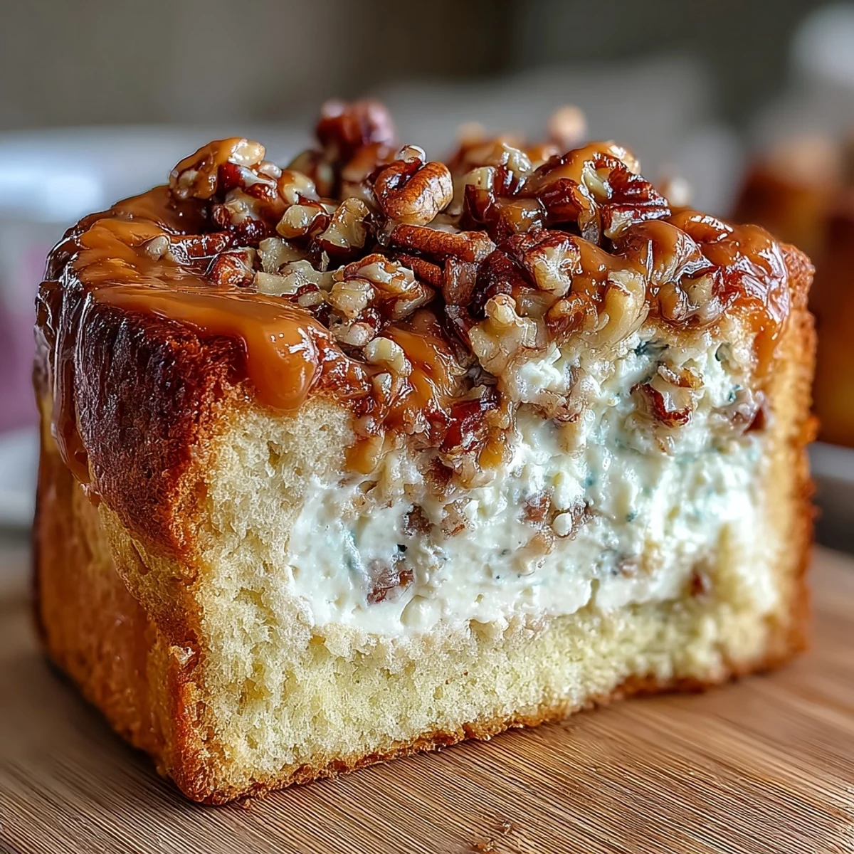 Warm Caramel Cream Cheese Bread served on a plate, perfect for breakfast with coffee or as a decadent dessert.