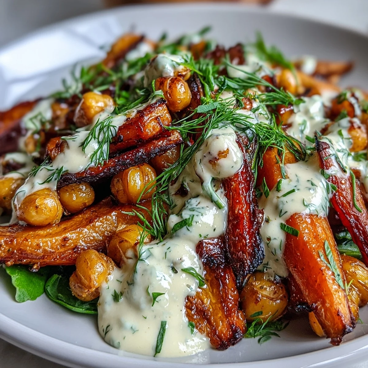 Golden roasted carrots and crispy chickpeas on a bed of quinoa for the One-Pan Roasted Carrot and Chickpea Bowl.