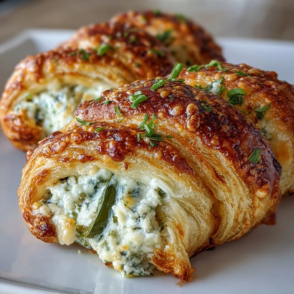 Four Jalapeño Popper Twists arranged on a white plate with ranch dip, perfect for game day snacking.