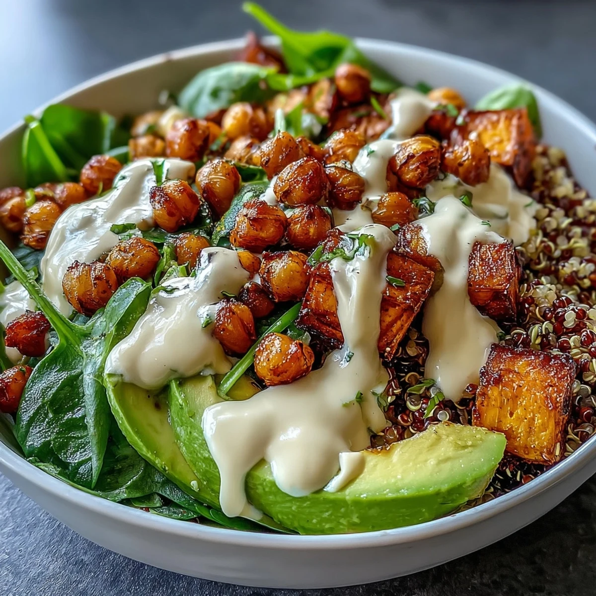 Healthy Anti-Inflammatory Glow Bowl with fluffy quinoa and spiced chickpeas, ready for a wholesome weeknight dinner.