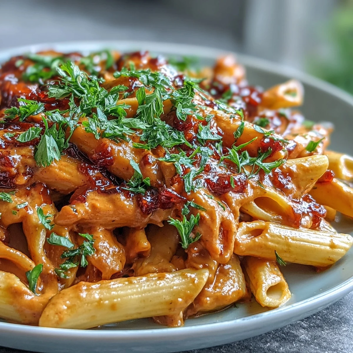 Wholesome Italian-inspired pasta with blended roasted red peppers and lentils, topped with fresh herbs for a vibrant, plant-based dinner.