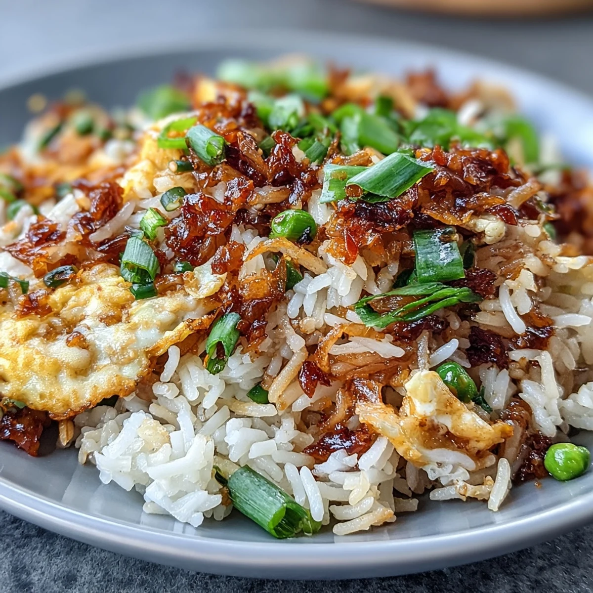 Frying Crispy Rice Chili Crisp Egg Fried Rice with Scallions