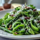 Fresh shaved asparagus with lemon and Parmesan, a crisp vegetarian salad topped with nutty cheese and toasted pine nuts.