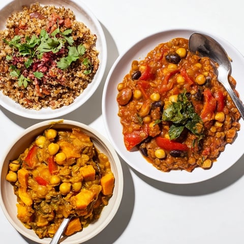 A colorful bowl of Single-Pan Global Curries, featuring fragrant spices and fresh herbs.  