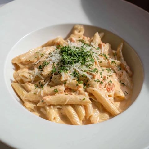Creamy sun-dried tomato and cottage cheese pasta sauce, a vibrant red, ready to coat pasta.