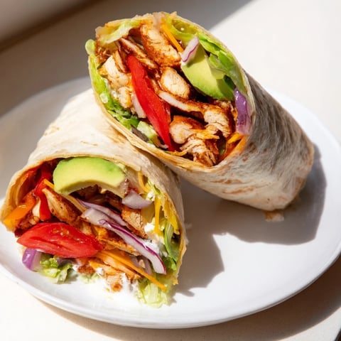 Vibrant sheet-pan fajita chicken wraps, overflowing with colorful roasted vegetables and tender chicken.