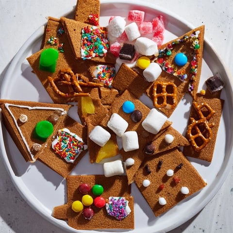 A delightful Gingerbread House Board, complete with gingerbread pieces and colorful candies for a festive treat.