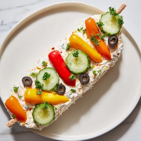 Festive Christmas Lights Appetizer Spread: a creamy cheese board beautifully arranged with colorful vegetable "lights."