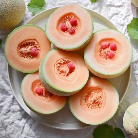 A colorful fruit platter, a refreshing array of sliced melon and vibrant berries, perfect for sharing.
