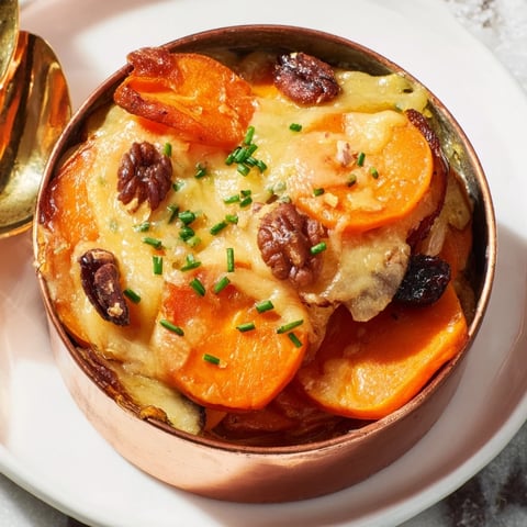 Copper Penny Warmth recipe in copper ramekin showcases golden cheddar and roasted vegetables.