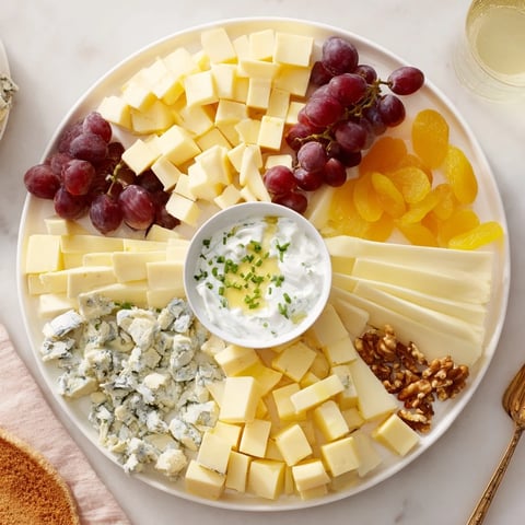 The Celtic Cross Cheese Platter, a beautiful arrangement of cheeses, grapes and nuts for elegant serving.