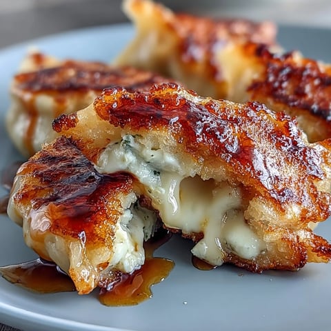 Golden-brown pan-fried Chīzu Imomochi dumplings glistening with sticky soy-honey glaze, served warm on a rustic wooden platter.  