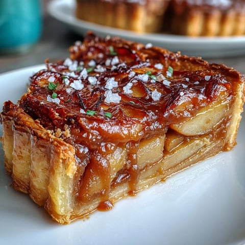 Golden salted caramel apple tart with tender spiced apples and flaky sea salt atop a buttery crust.