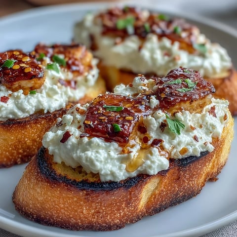 Golden crostini piled high with creamy whipped feta, drizzled with spicy hot honey and red pepper flakes.  