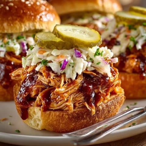 Close-up of spicy BBQ chicken sliders with tangy sauce dripping, a summer grilling favorite.