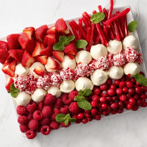 Imagine this candy cane striped platter layered with berries and pretzels, ready for holiday guests.