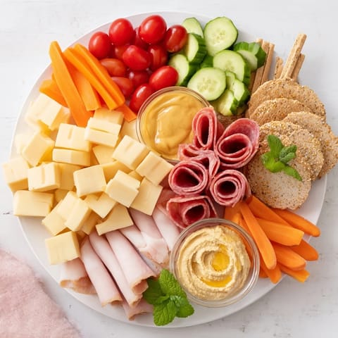 A vibrant Gallop & Graze Horse Charcuterie board overflowing with cheeses, meats, and fresh colorful produce.