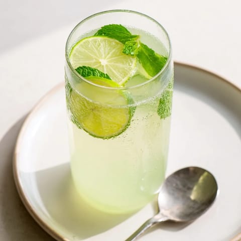 Vibrant green Mint Lime Agua Fresca is poured over ice, promising a cool, sweet beverage.