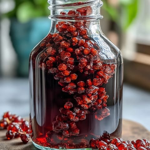 A glass bottle filled with deep purple Blackcurrant Vodka Liqueur, paired with fresh berries and a cocktail shaker.