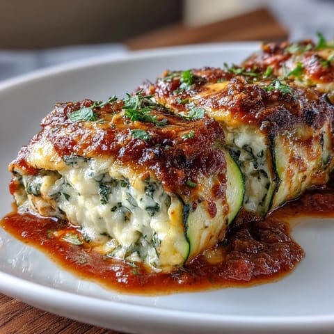 Keto Zucchini Lasagna Roll-Ups with Ricotta and Marinara: Tender zucchini strips filled with creamy ricotta, Parmesan, and mozzarella, baked in rich marinara sauce for a satisfying low-carb dinner.