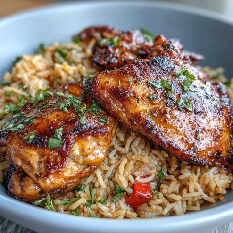 Aromatic Nandos Portuguese chicken and rice served in a one-pot dish, garnished with green onions and a drizzle of hot sauce.  