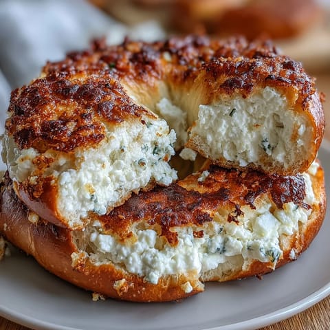 Soft, chewy cottage cheese protein bagels with golden crust, perfect for a high-protein breakfast or snack.  