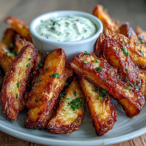 Air-fried sweet potato fries dusted with smoked paprika, paired with zesty garlic aioli for a flavorful snack.  