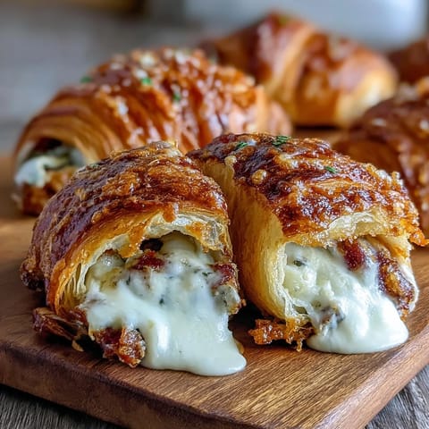 Ham & Swiss Croissant Bake with golden, flaky croissants and melted Swiss cheese, perfect for a savory brunch or dinner.
