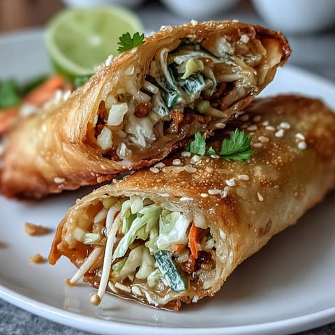 Crispy golden spring rolls filled with fresh vegetables and vermicelli, served with a creamy peanut dipping sauce. A perfect appetizer for any occasion.