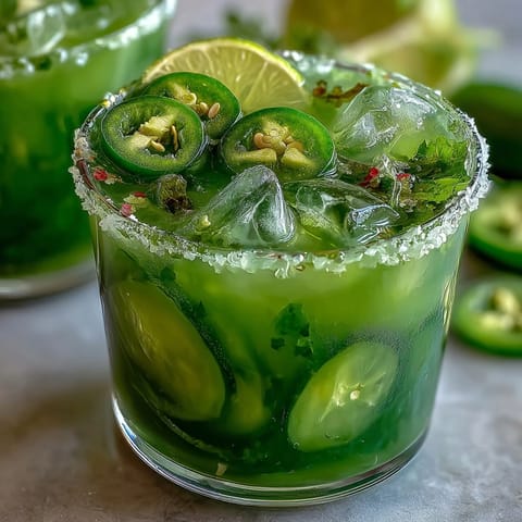 Refreshing mocktail, a viral pickle margarita with a spicy jalapeño salt rim awaits.