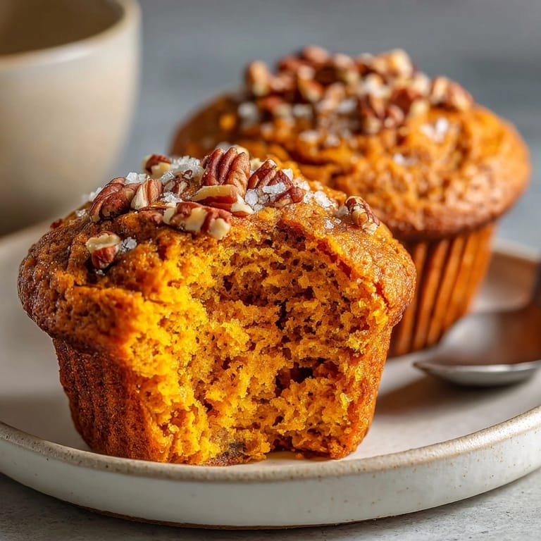 Close-up of a moist pumpkin spice muffin, showcasing the tender crumb and spiced aroma.