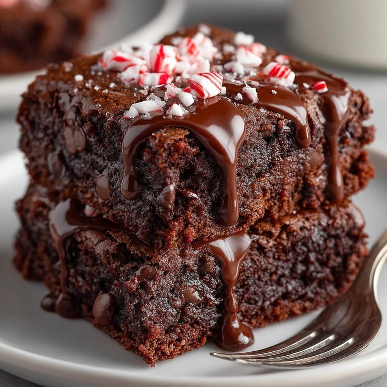 Close-up showcasing a moist Peppermint Mocha Brownie square, revealing chocolate chips and peppermint swirls.